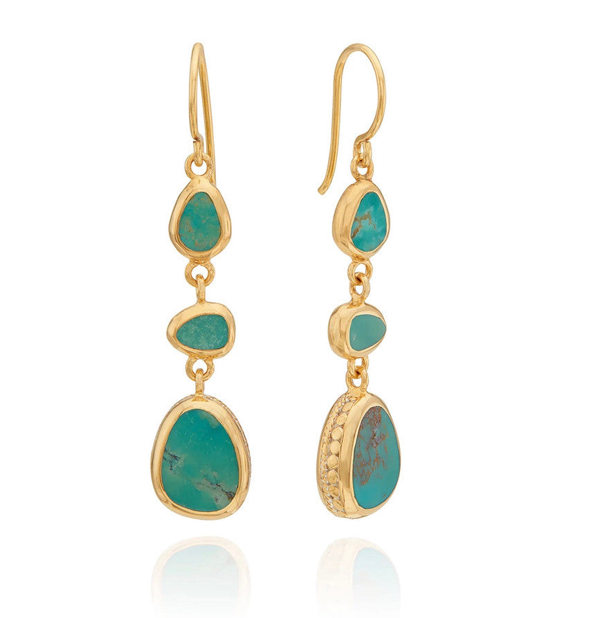 TURQUOISE ASYMMETRICAL TRIPLE DROP EARRINGS